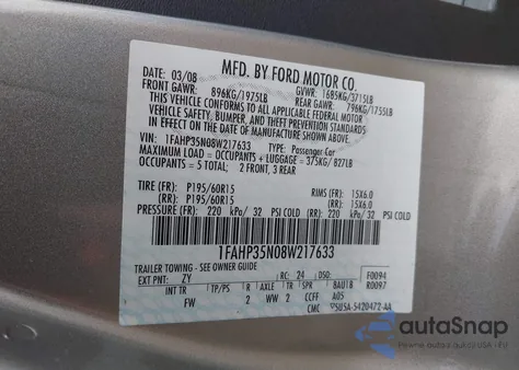 2008 Ford Focus Se/Ses from USA, damaged, VIN 1FAHP35N08W217633